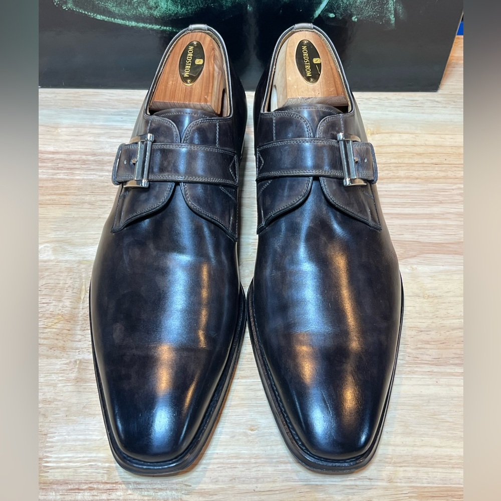 Magnanni Men’s Smoke Gray Leather Monk Straps Sz 9.5M Made In Spain 🇪🇸